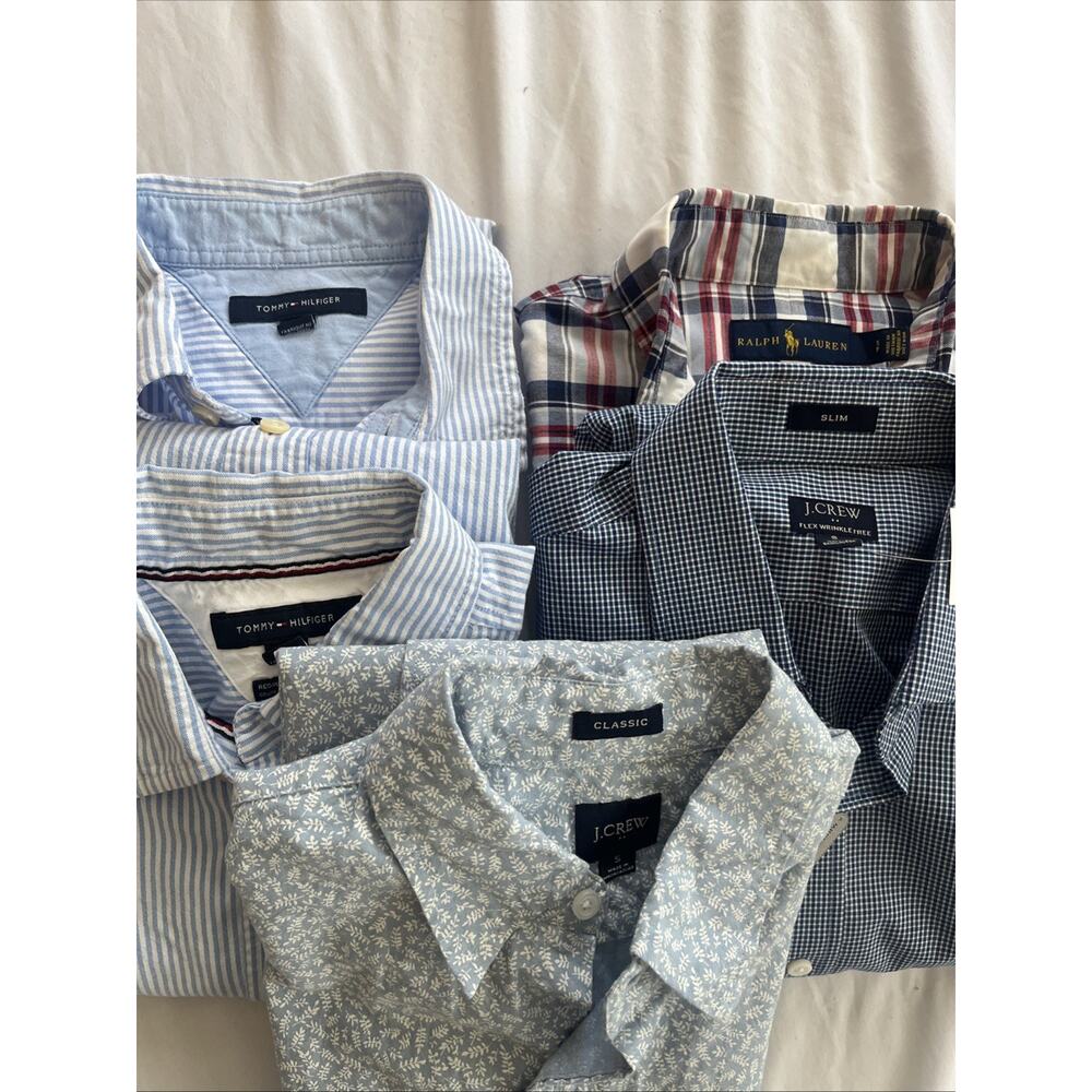 Set 5 Men’s Dress Shirts Small Ralph Lauren J.Crew Tommy Hilfiger Preppy
